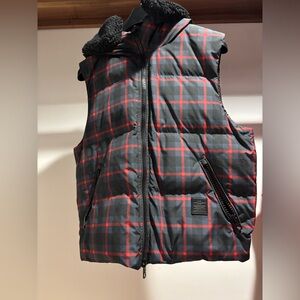 Coach Black and Red Plaid Puffer Vest